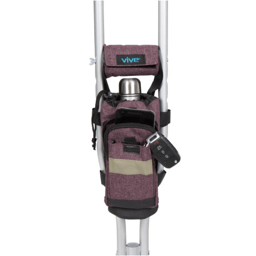 Vive Health Crutch Bag with Adjustable Straps and Hand Grip Covers, Purple