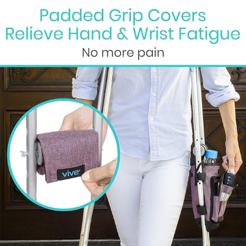 Vive Health Crutch Bag with Adjustable Straps and Hand Grip Covers, Purple