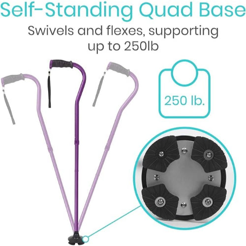 Vive Health Folding Offset Cane Swivel Quad Base, Purple, 2 Each