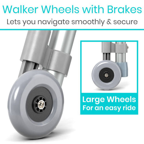 Vive Health Walker Wheels with Brakes for adjustable, smooth mobility. Moovkart
