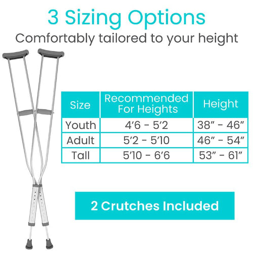 Vive Health Adult Crutches, Adjustable Size for Comfort and Support, Pack of 2