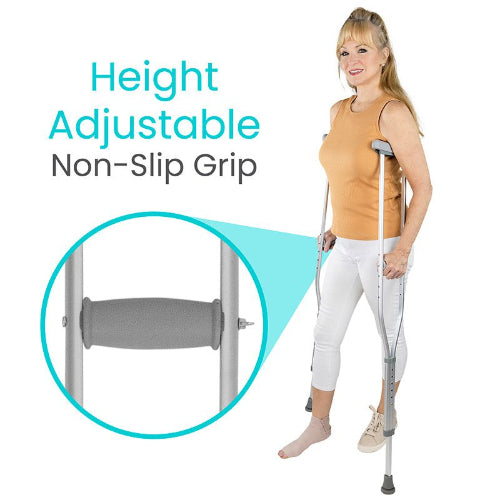 Vive Health Adult Crutches, Adjustable Size for Comfort and Support, Pack of 2