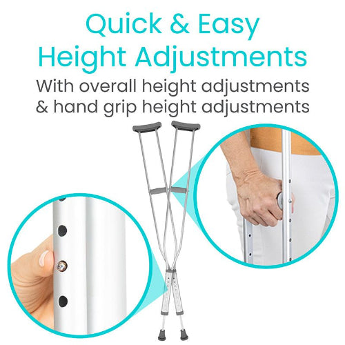 Vive Health Tall Crutches, Adjustable Size for Comfort and Support, Pack of 2