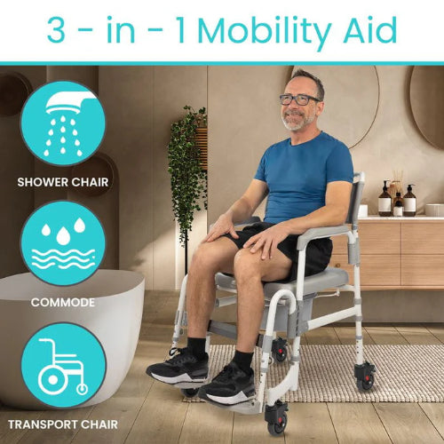 Vive Health Shower Commode Aluminum Transport Chair