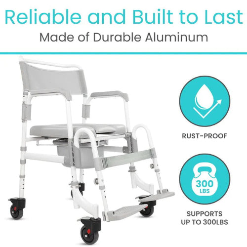 Vive Health Shower Commode Aluminum Transport Chair