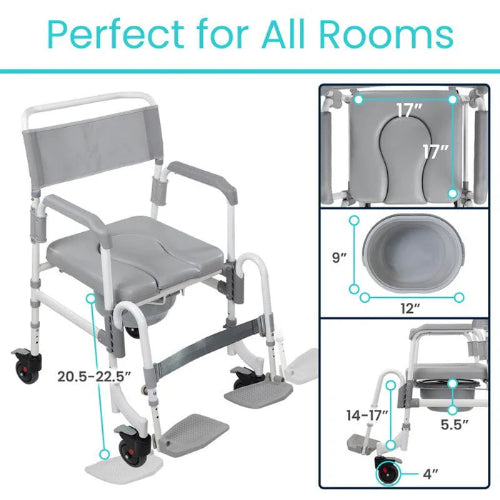 Vive Health Shower Commode Aluminum Transport Chair