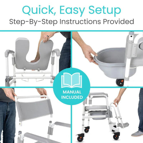 Vive Health Shower Commode Aluminum Transport Chair