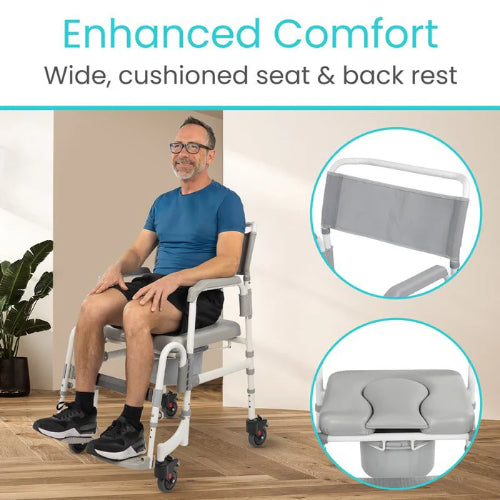 Vive Health Shower Commode Aluminum Transport Chair