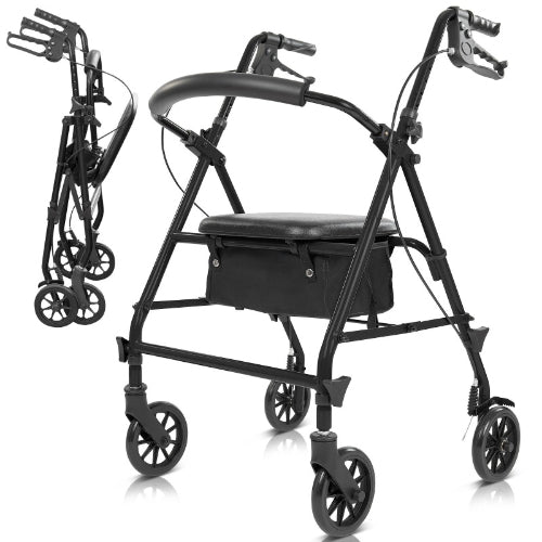 Vive Health Core Rollator – Foldable, lightweight mobility aid with wheels, ergonomic handles, and storage bag for convenience, Moovkart.