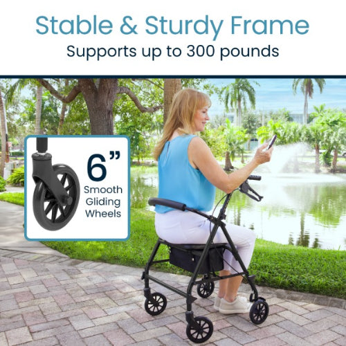 Vive Health Lightweight Foldable Core Rollator, Adjustable Mobility Support with Wheels