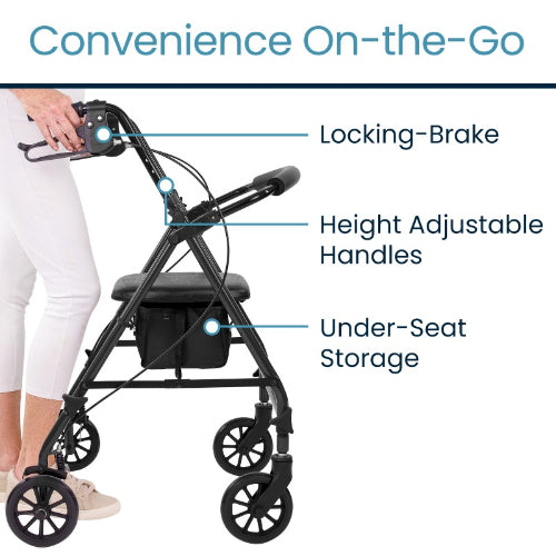 Vive Health Lightweight Foldable Core Rollator, Adjustable Mobility Support with Wheels