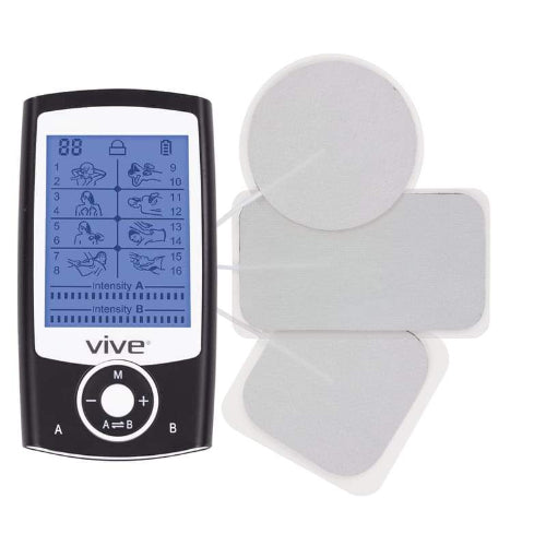 Vive Health 8 Mode TENS Unit, Black, Portable Design with Electrodes and Backlit Display for Pain Relief and Muscle Therapy. Moovkart