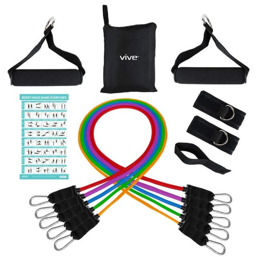 Vive Health Tube Resistance Bands with Metal Clips, Handles/Loops and Door Anchor, 11 Pieces