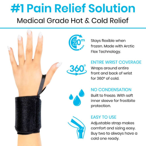 Vive Health Adjustable Hot and Cold Wrist Wraps, Therapy for Pain Relief and Support