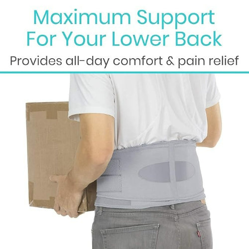 Vive Health Back Brace, Gray, X-Large, Adjustable Lumbar Support with Removable Pad