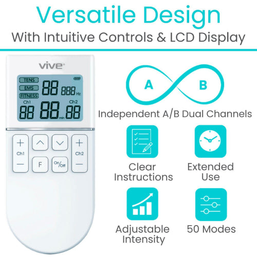 Vive Health 50 Mode TENS and EMS Unit for Pain Relief and Muscle Stimulation