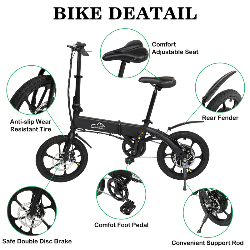 Standard 36V 5A.h Black Foldable Mobility Electric Bike with 25 Speed